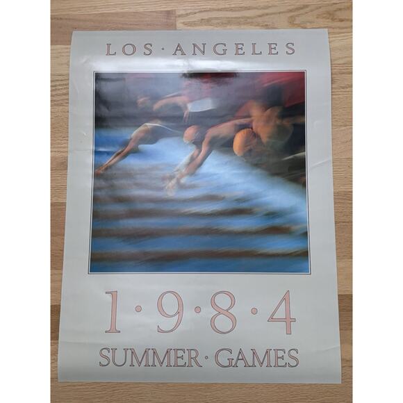 Vintage Original 1984 Los Angeles Olympics Poster 18" x 24" Swimming - Picture 3 of 5